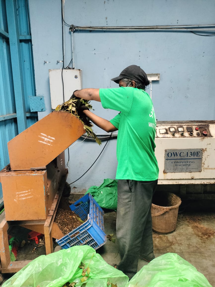 Shredding green waste ahead of composting