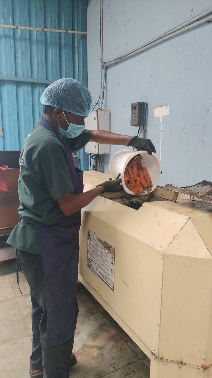 Vegetable waste loaded into the composting unit